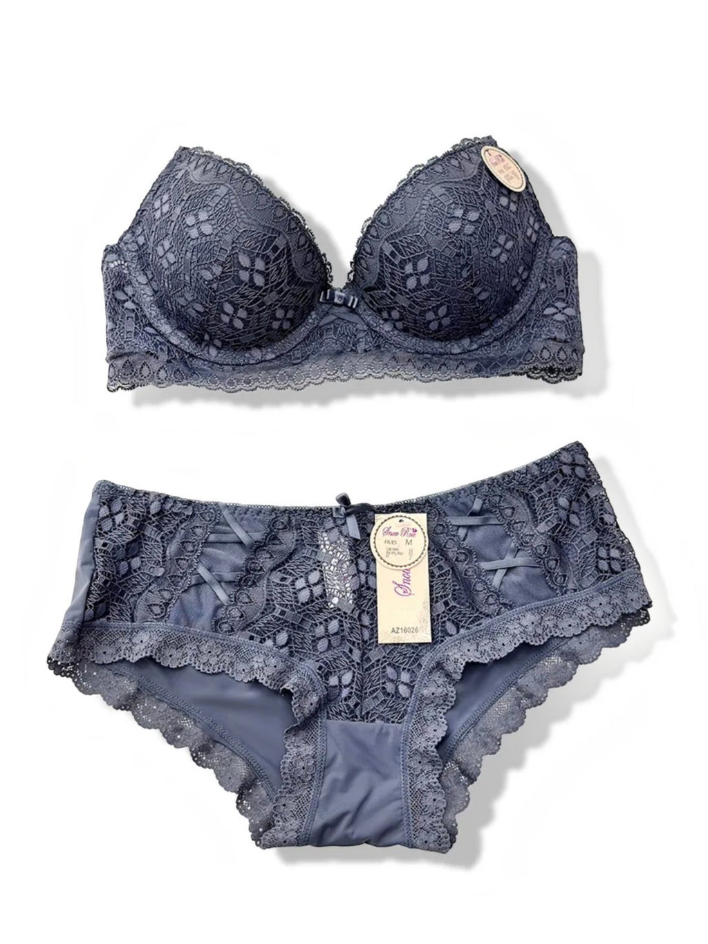 Ensemble lingerie BROCK BELLE COM'ELLE bonnet C gris en dentelle avec soutien-gorge et culotte assortie