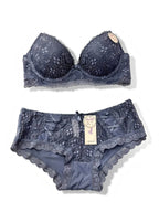 Ensemble lingerie BROCK BELLE COM'ELLE bonnet C gris en dentelle avec soutien-gorge et culotte assortie