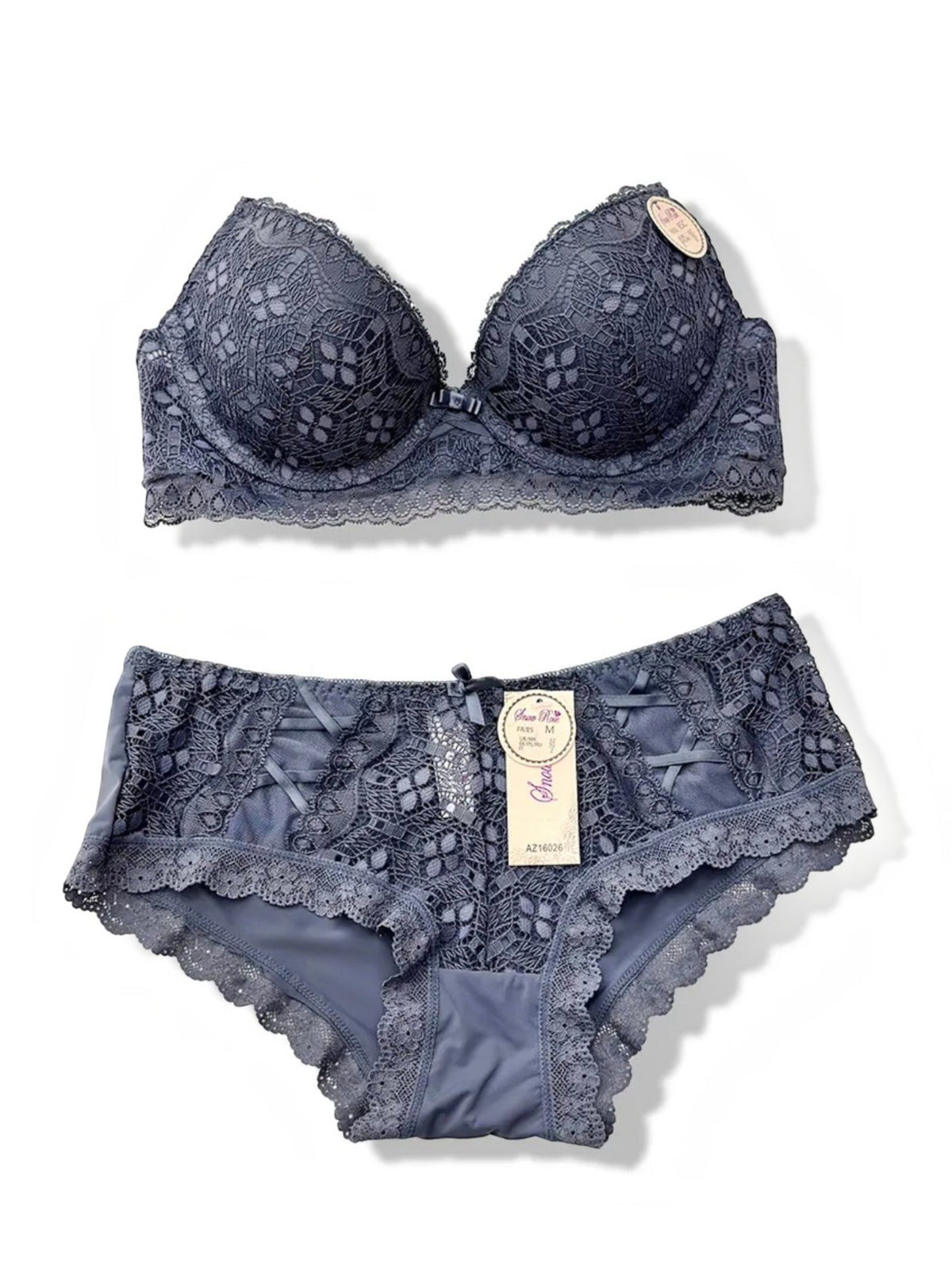 Ensemble lingerie BROCK BELLE COM'ELLE bonnet C gris en dentelle avec soutien-gorge et culotte assortie
