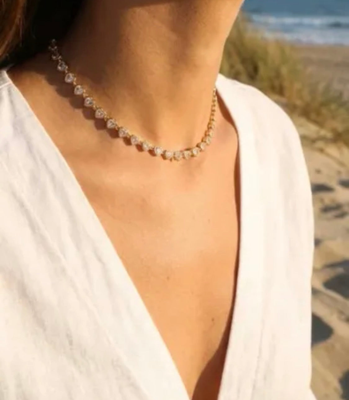 Collier cœurs pierres scintillantes doré BIJOUX MYSTÈRES