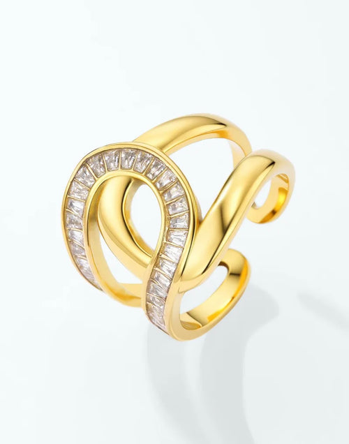 Bague dorée entrelacée à pierres ÉLINE L’ATELIER