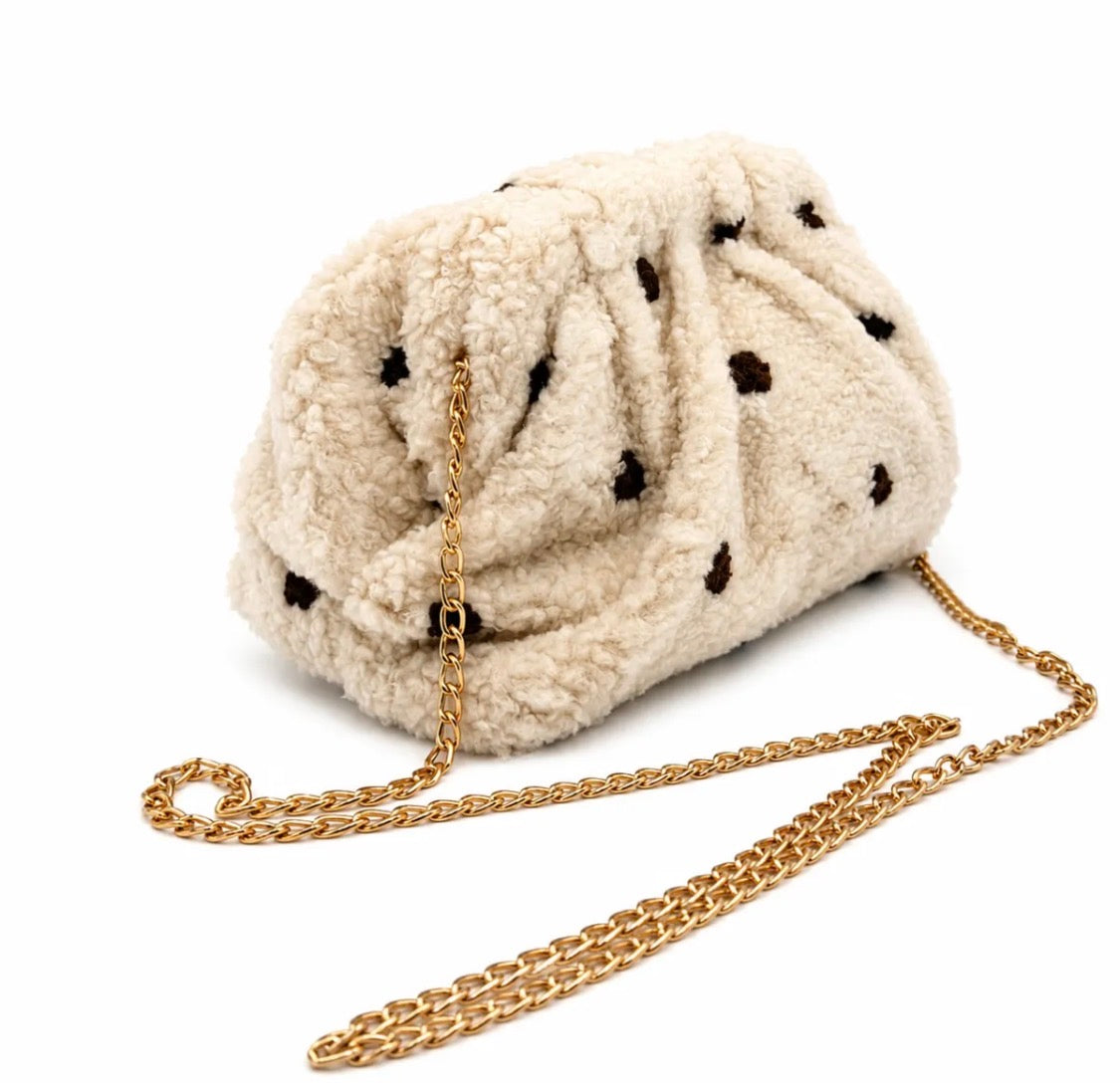 Pochette moumoute pois chaîne dorée GALLANTRY