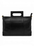 Sac à main BROCK GALLANTRY en cuir noir avec poignées rectangulaires ajourées et détails métalliques dorés