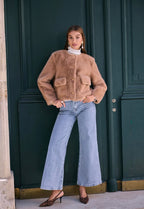 Manteau court femme en fausse fourrure à boutons dorés FRIME