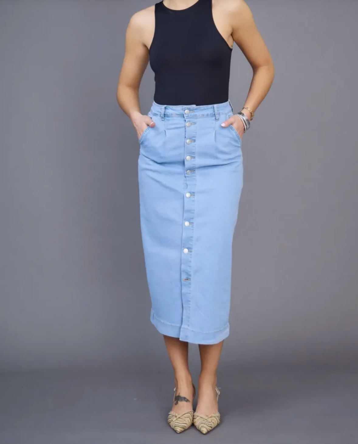 Jupe Longue Jean Femme Fermeture Boutonnée -