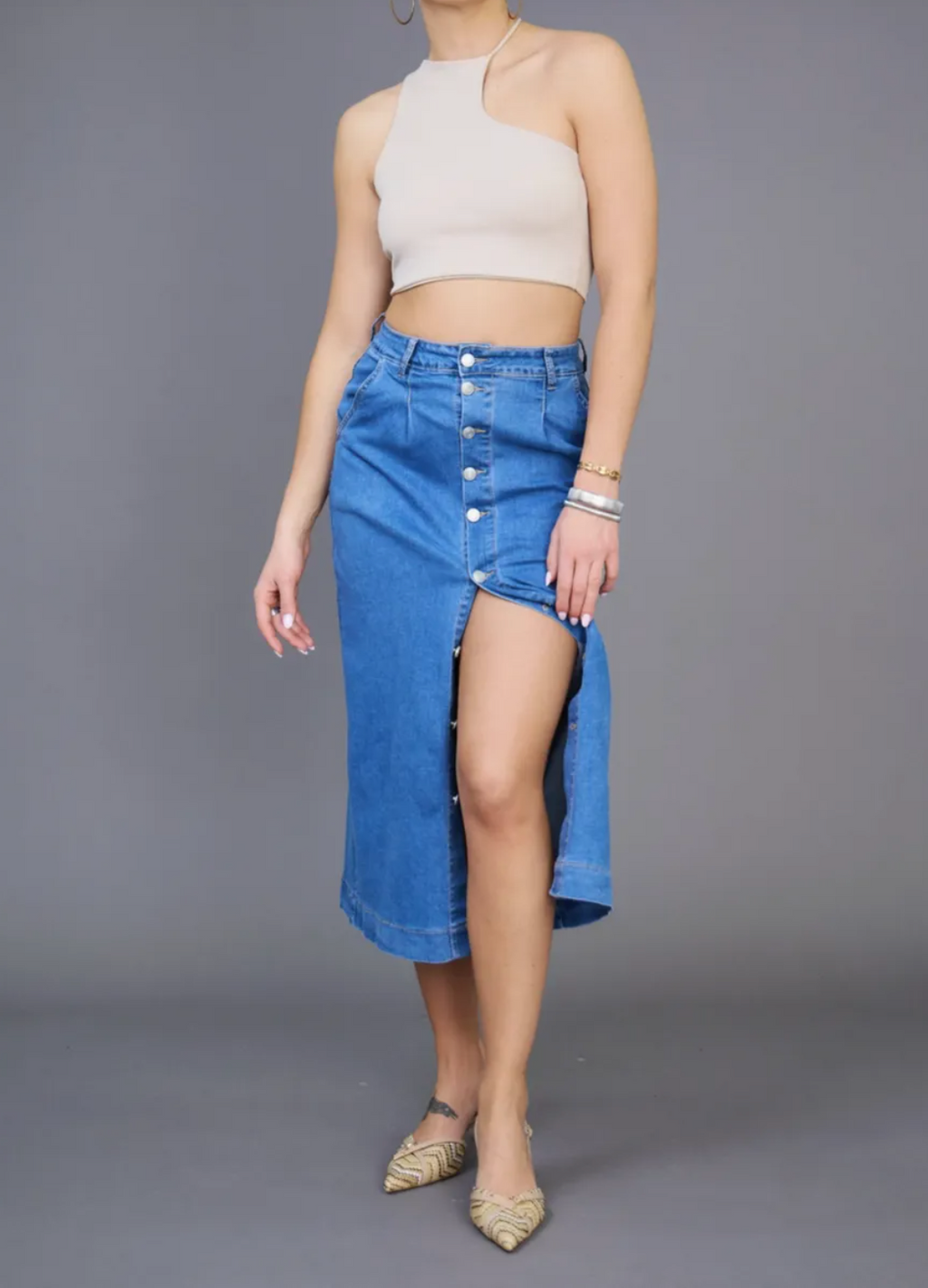 Jupe Longue Jean Femme Fermeture Boutonnée -