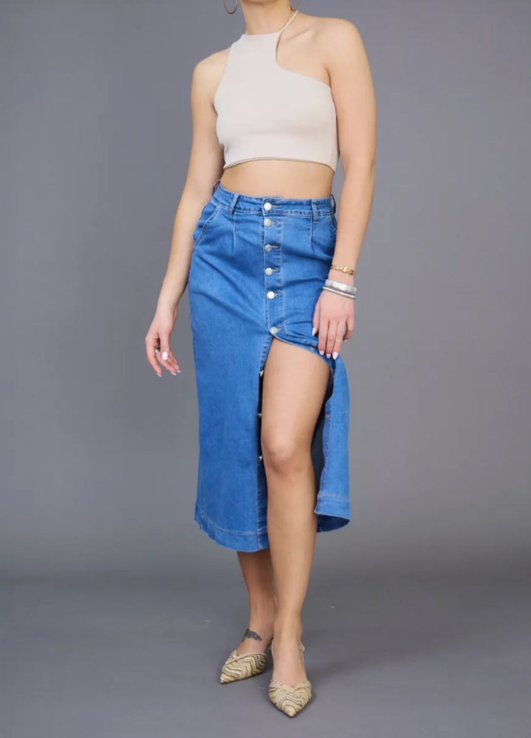 Jupe Longue Jean Femme Fermeture Boutonnée -