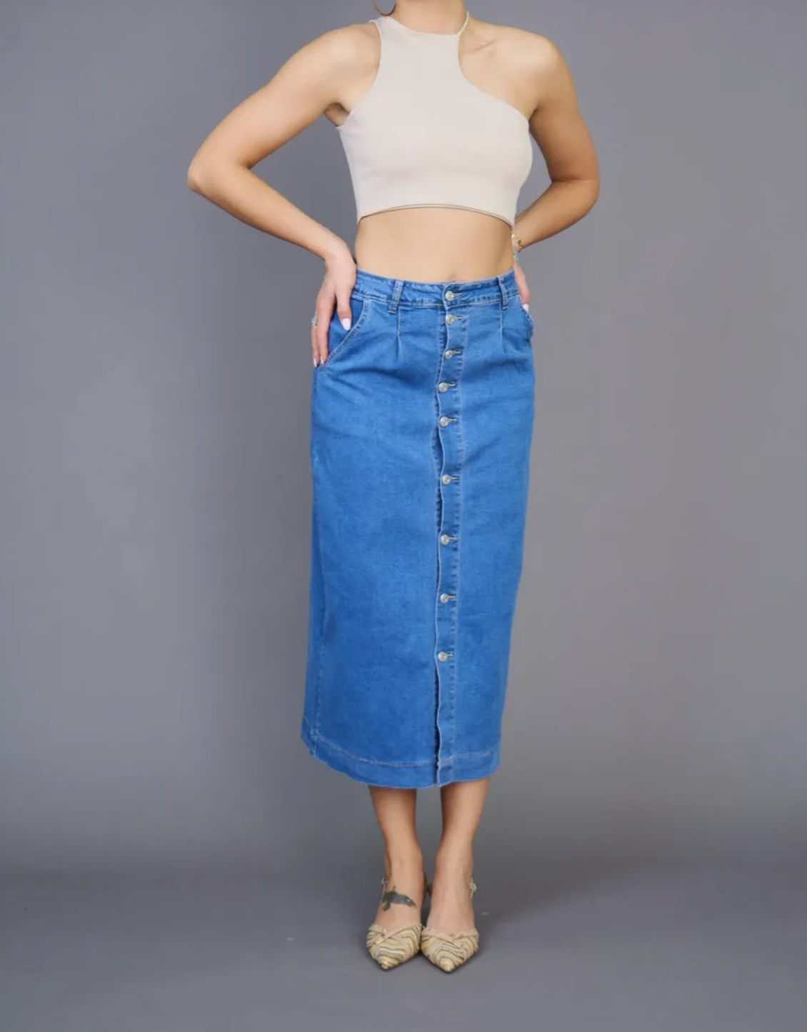 Jupe Longue Jean Femme Fermeture Boutonnée -