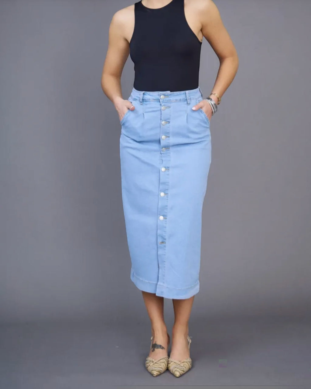 Jupe Longue Jean Femme Fermeture Boutonnée -