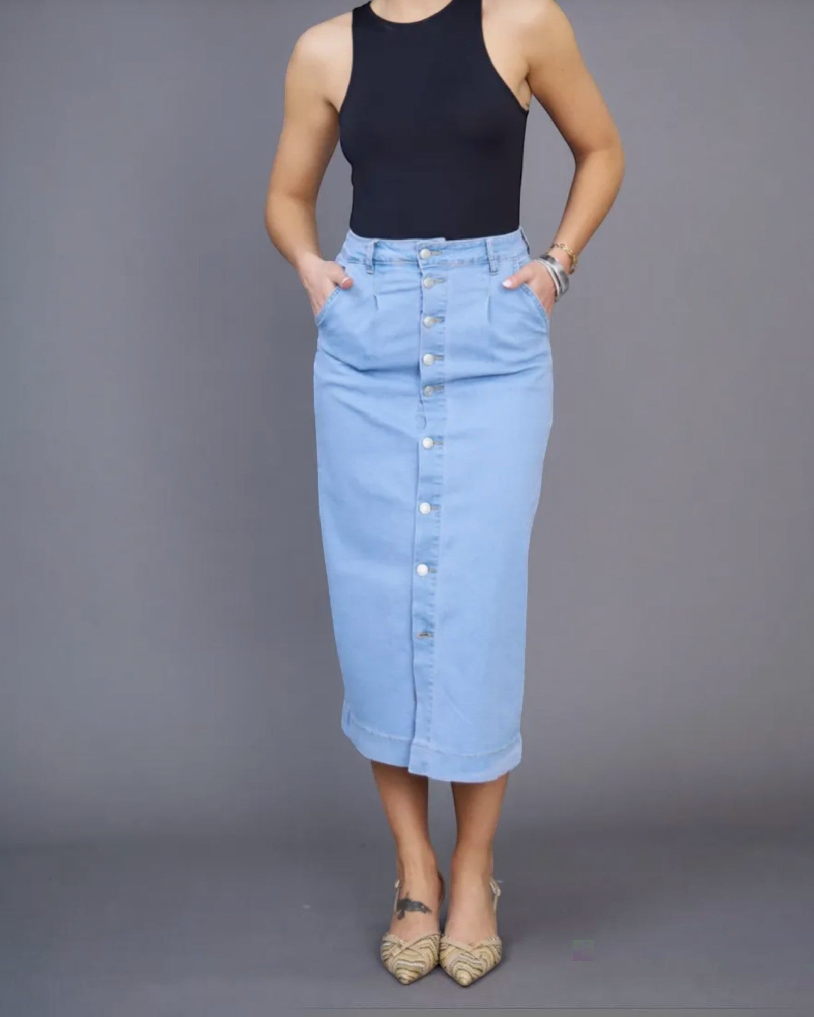 Jupe Longue Jean Femme Fermeture Boutonnée -