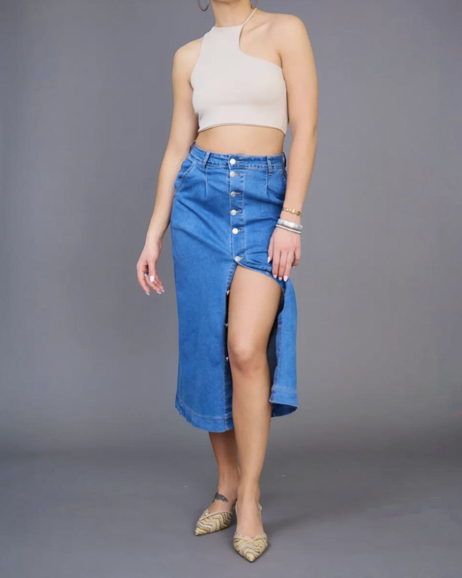 Jupe Longue Jean Femme Fermeture Boutonnée -