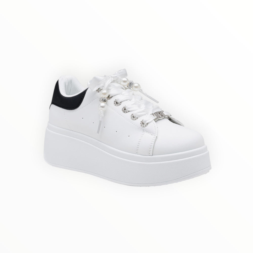 Sneakers Plateforme Perlées Détails Chaîne Métallique LADY GLORY - Chaussure Femme - LADY GLORY