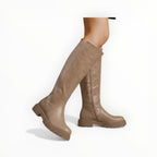 Bottes Hautes Plateforme Crantée PU Aspect Cuir Zip Latéral – LADY GLORY - Chaussure Femme - lady glory