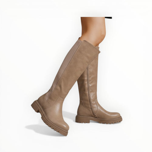 Bottes Hautes Plateforme Crantée PU Aspect Cuir Zip Latéral – LADY GLORY