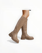 Bottes Hautes Plateforme Crantée PU Aspect Cuir Zip Latéral – LADY GLORY