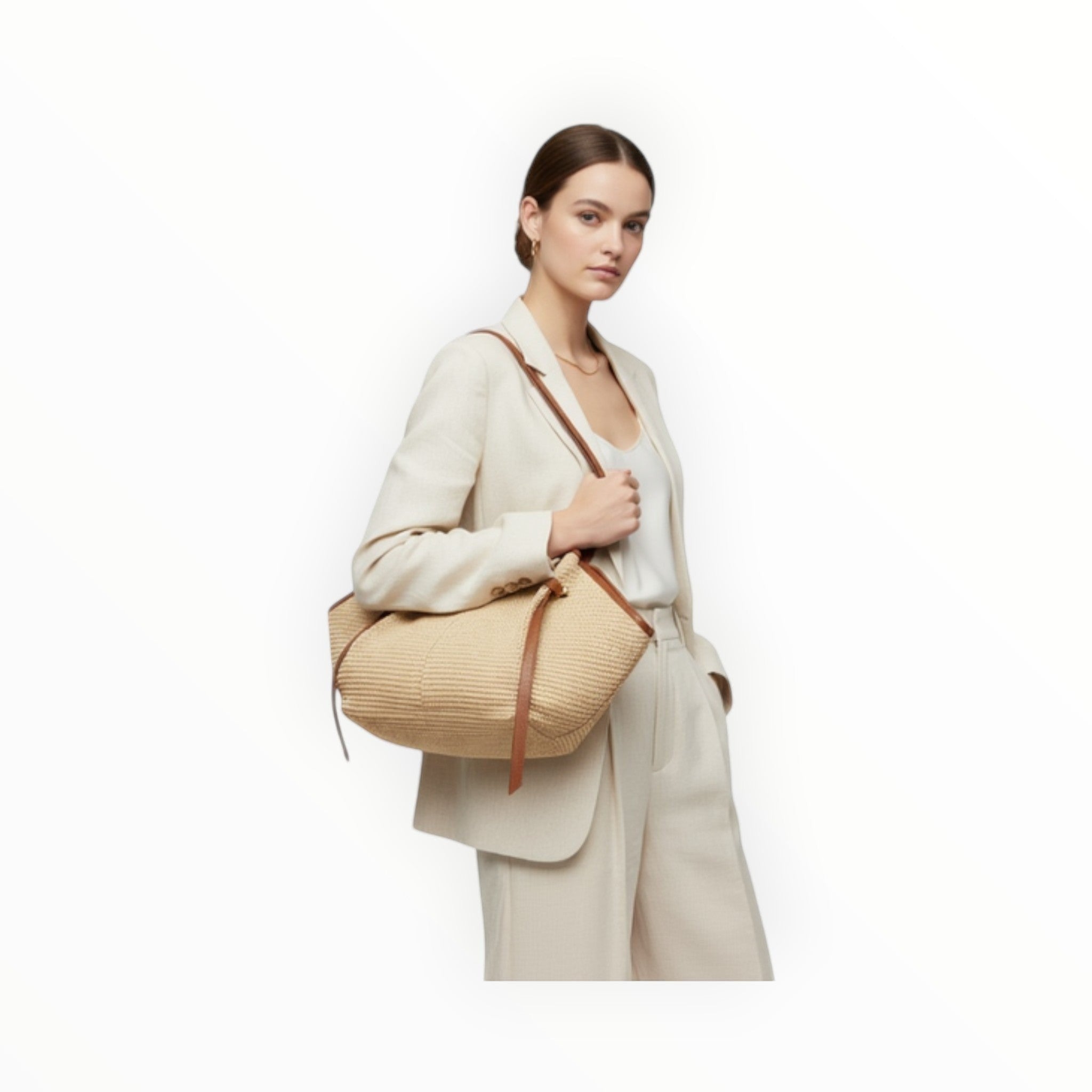 Sac Cuir Raphia Medium Shopping LOUISA LEE - Sacs - LOUISA LEE