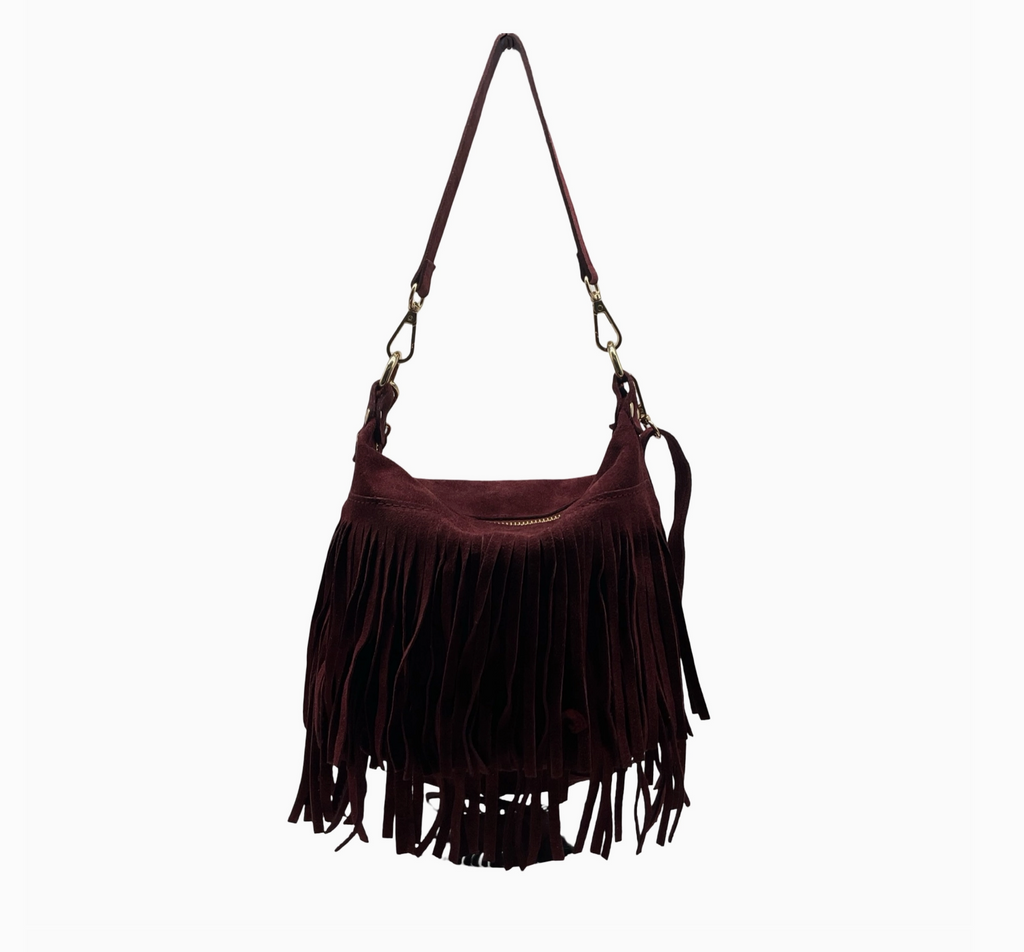 Sac Bandoulière Cuir Suédé Franges Chantale LOUISA LEE