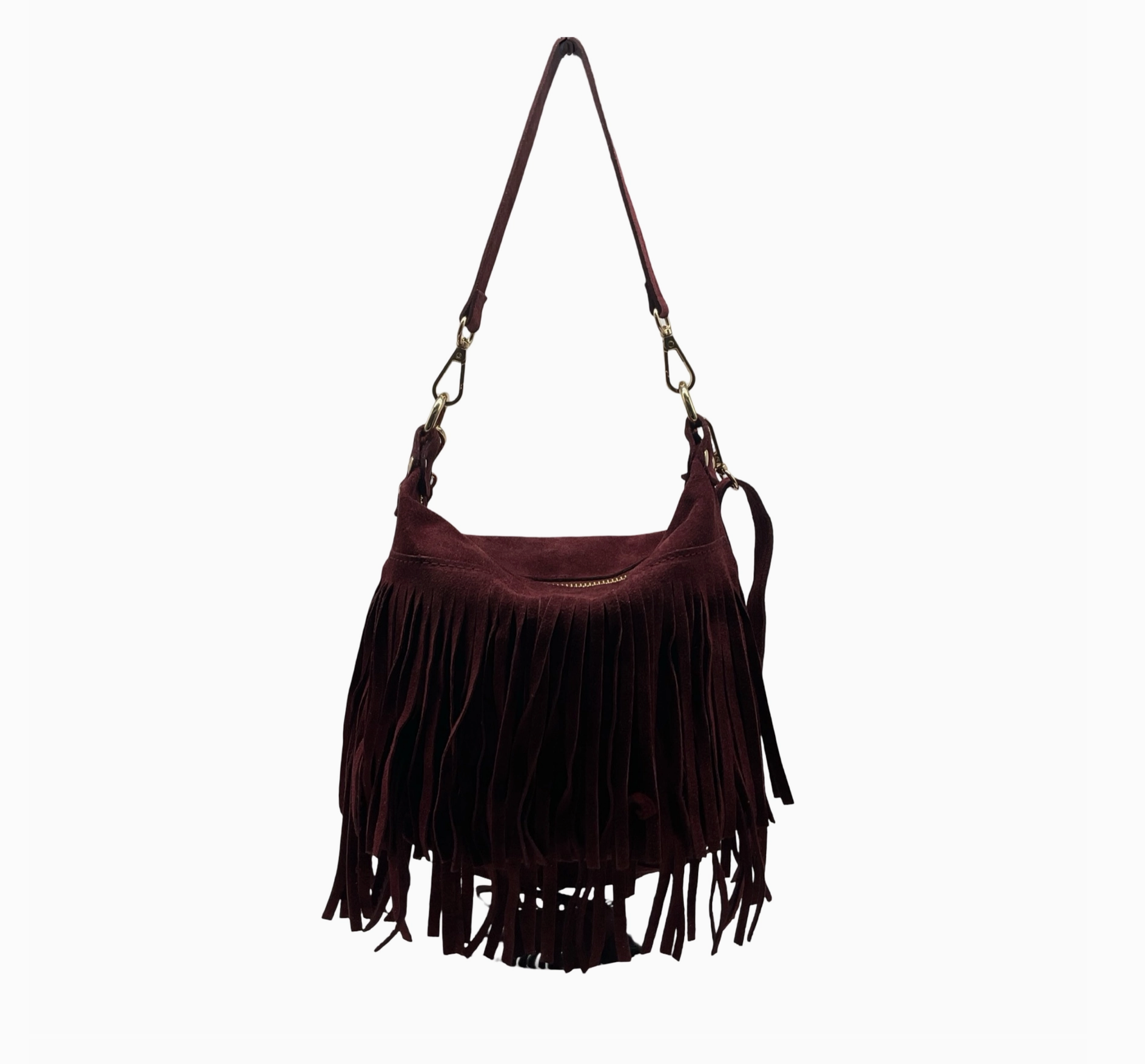 Sac Bandoulière Cuir Suédé Franges Chantale LOUISA LEE - Sacs - LOUISA LEE