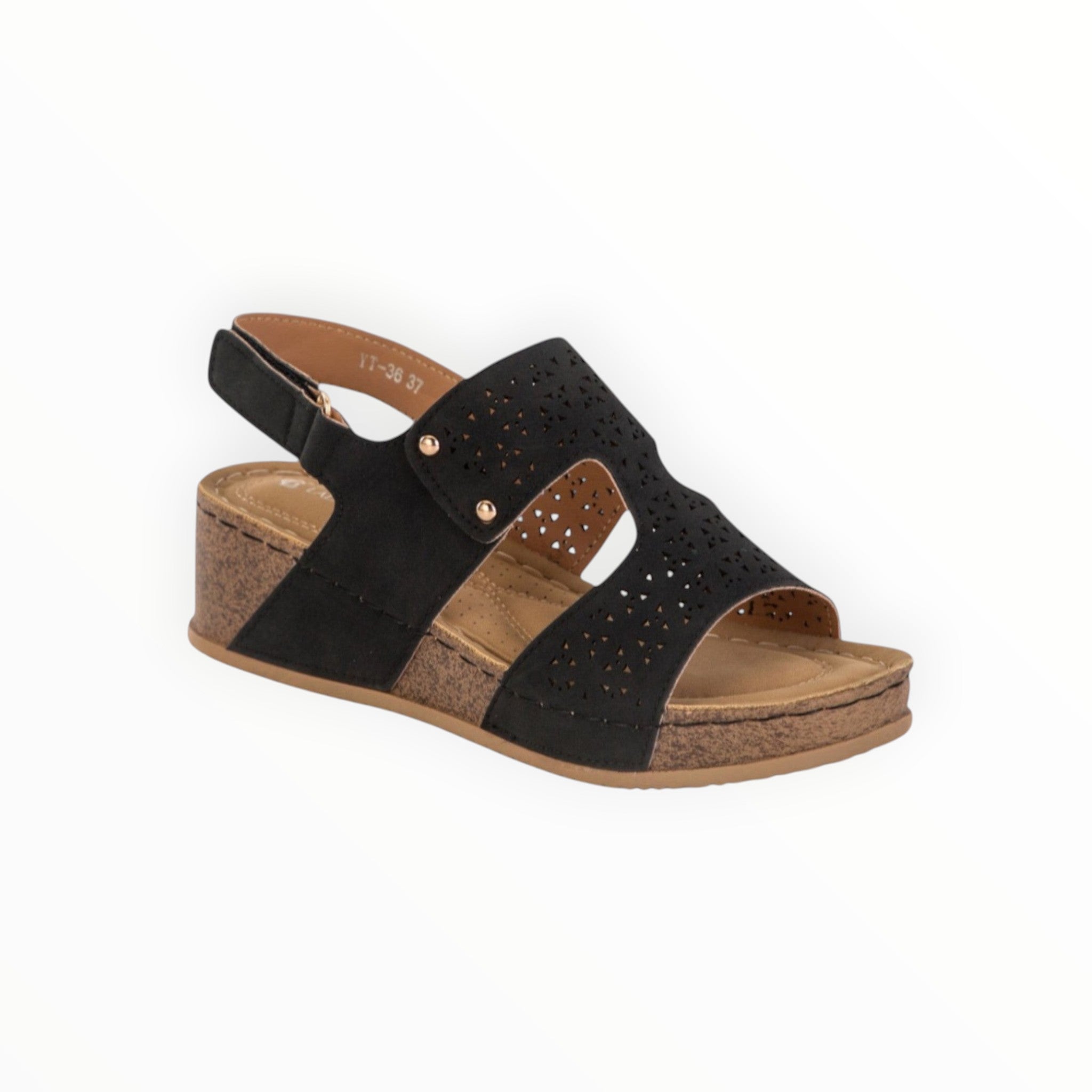 Sandale Compensée Scratch Motifs Perforés PU Bohème – LADY GLORY - Chaussure Femme - LADY GLORY