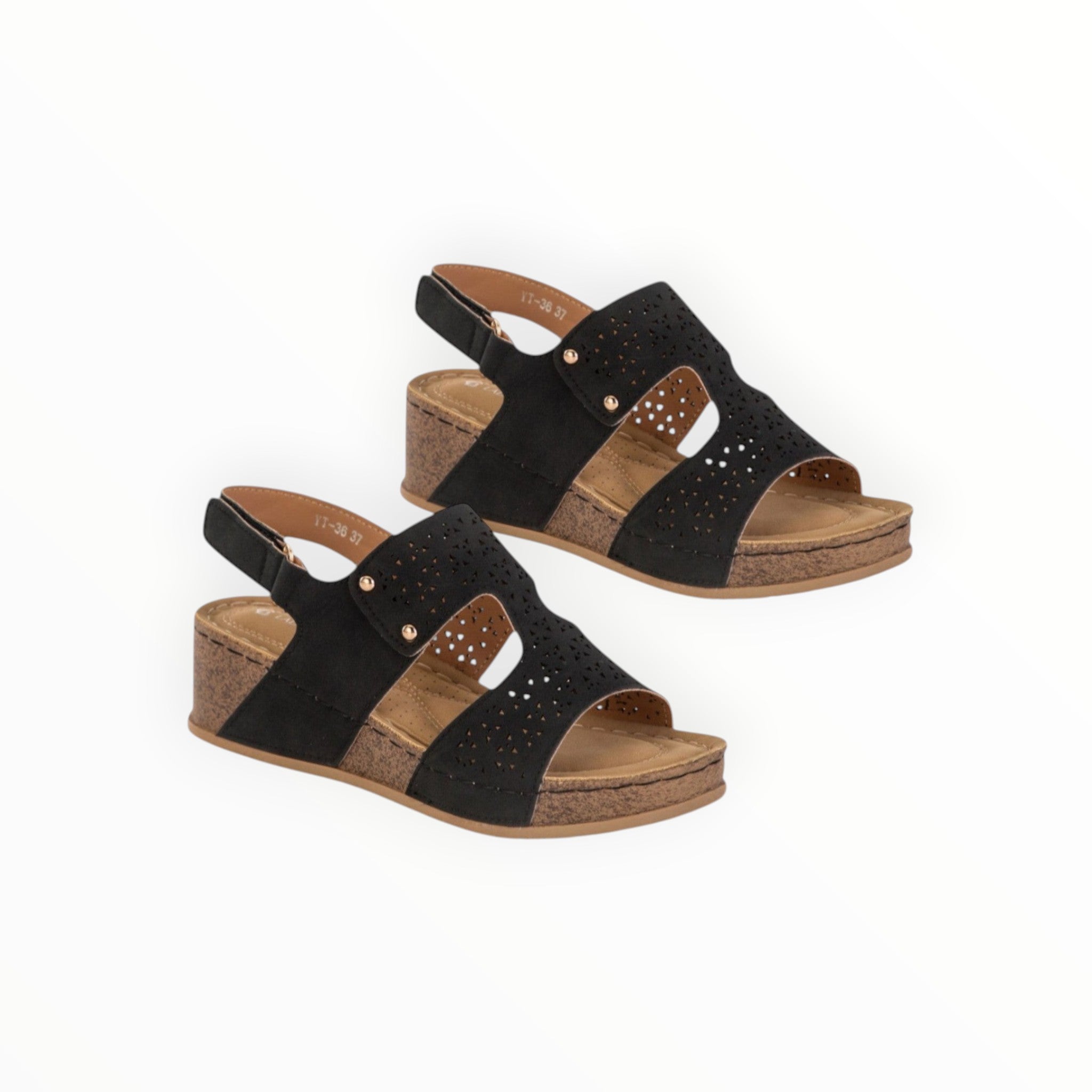 Sandale Compensée Scratch Motifs Perforés PU Bohème – LADY GLORY - Chaussure Femme - LADY GLORY