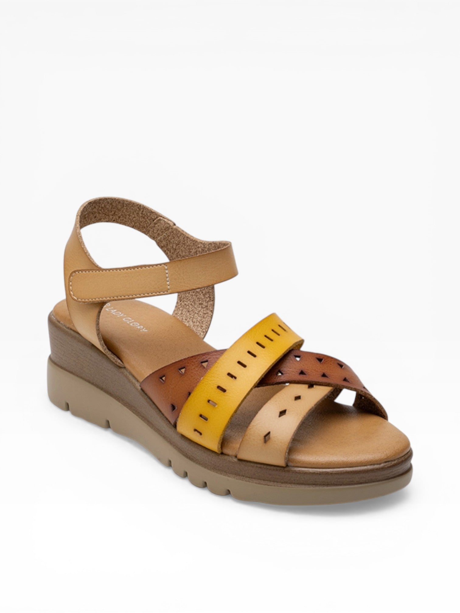 Sandales Compensées Brides Entrecroisées Perforées LADY GLORY - Chaussure Femme - LADY GLORY