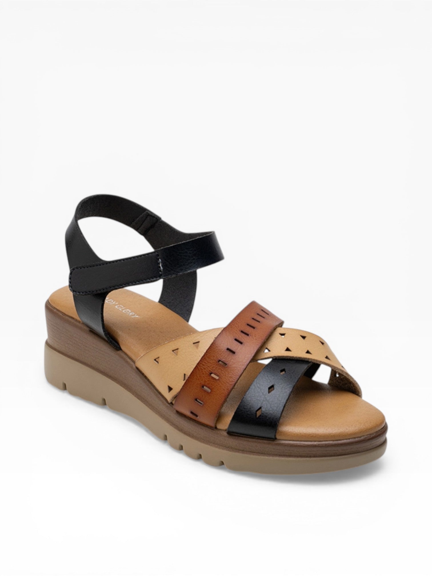 Sandales Compensées Brides Entrecroisées Perforées LADY GLORY - Chaussure Femme - LADY GLORY