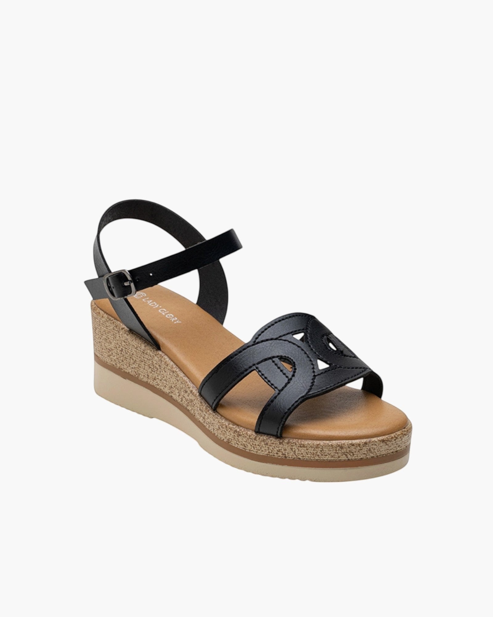 Sandales Compensées Découpes Arabesques Semelle Liège LADY GLORY - Chaussure Femme - LADY GLORY
