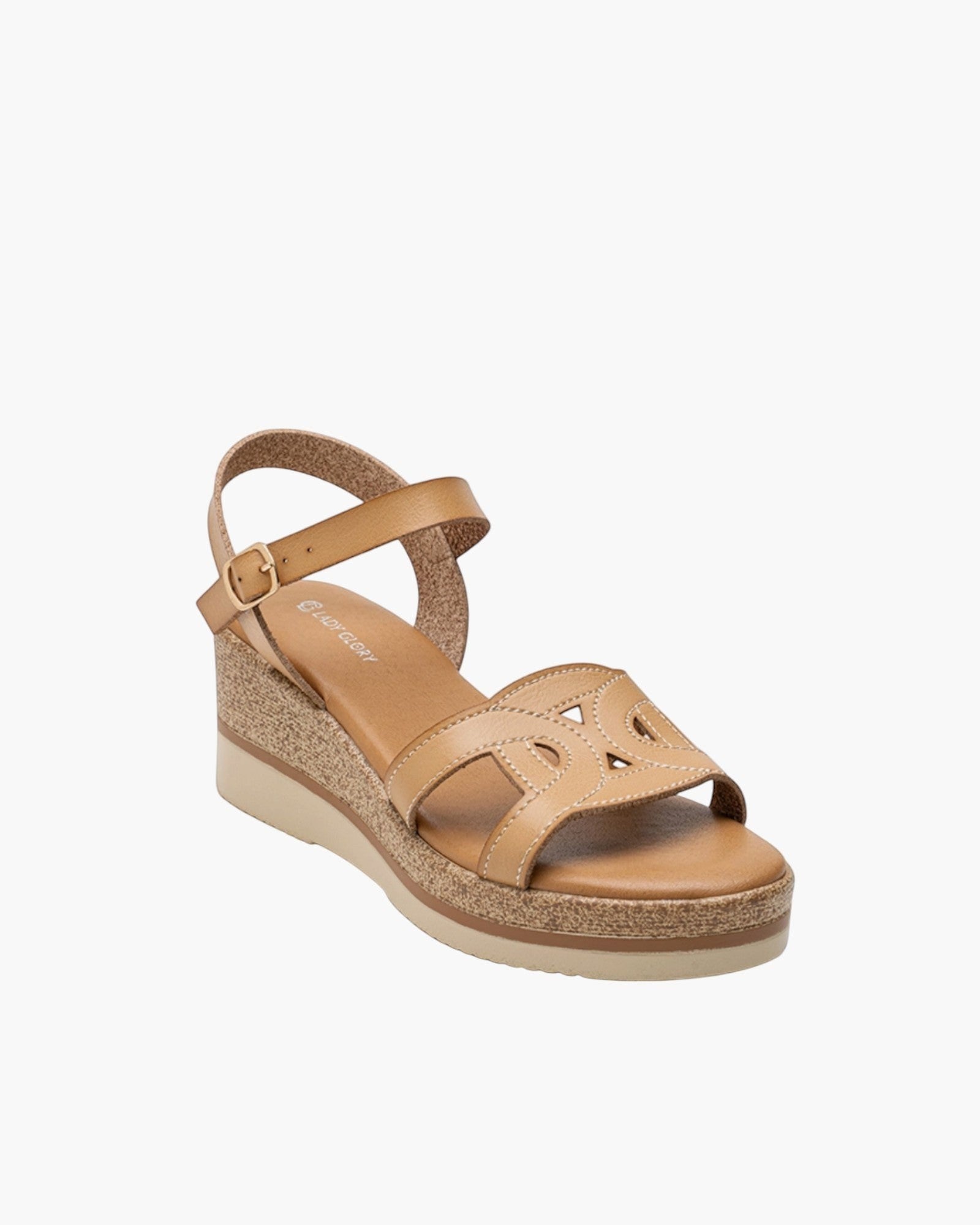 Sandales Compensées Découpes Arabesques Semelle Liège LADY GLORY - Chaussure Femme - LADY GLORY