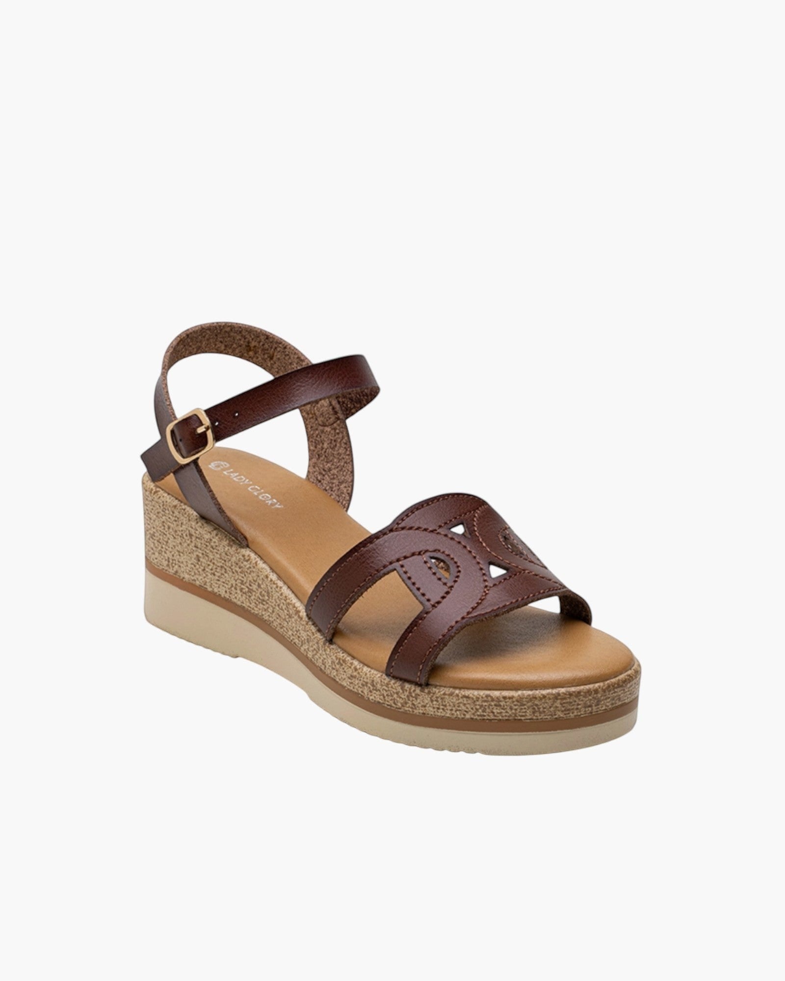 Sandales Compensées Découpes Arabesques Semelle Liège LADY GLORY - Chaussure Femme - LADY GLORY