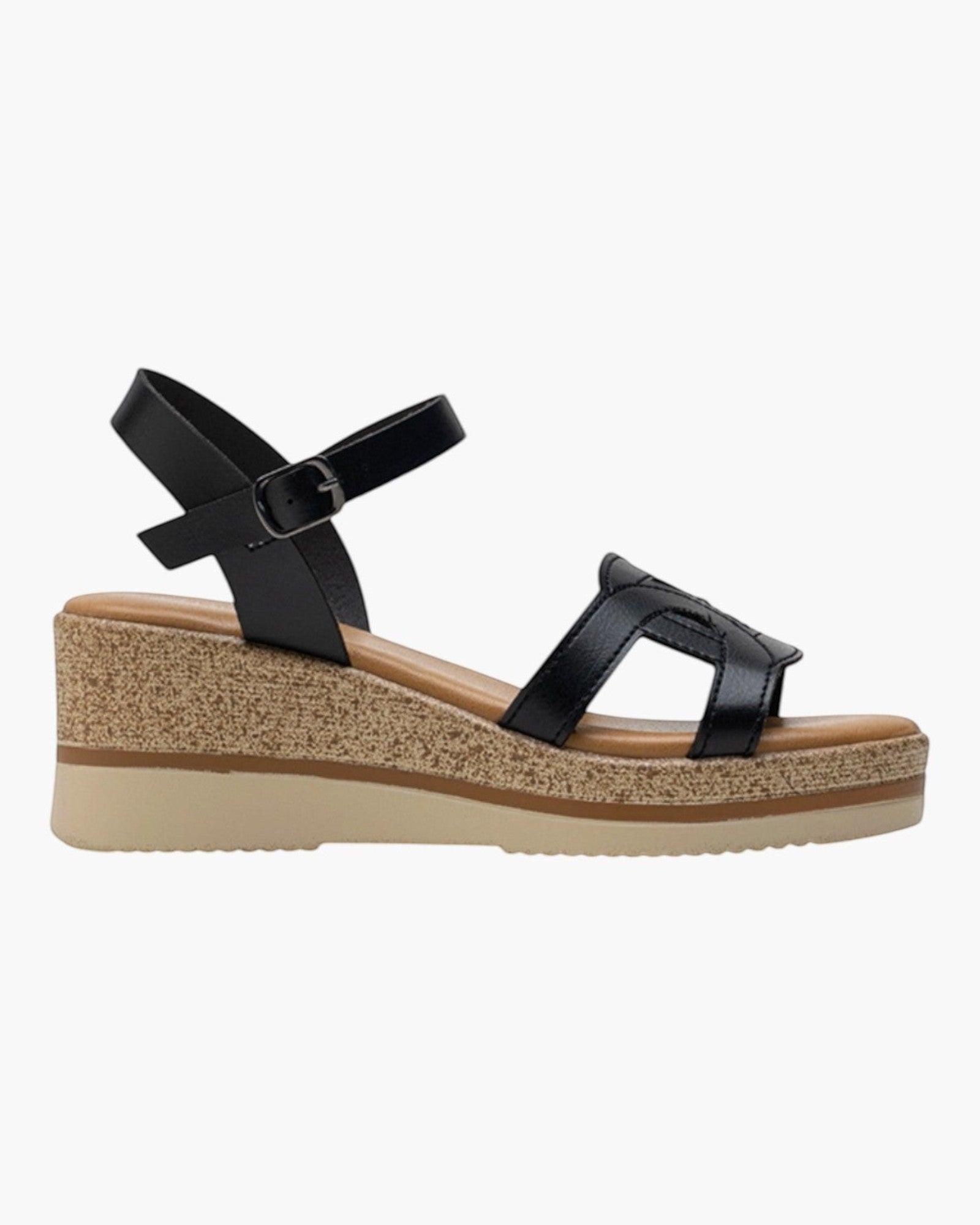 Sandales Compensées Découpes Arabesques Semelle Liège LADY GLORY - Chaussure Femme - LADY GLORY