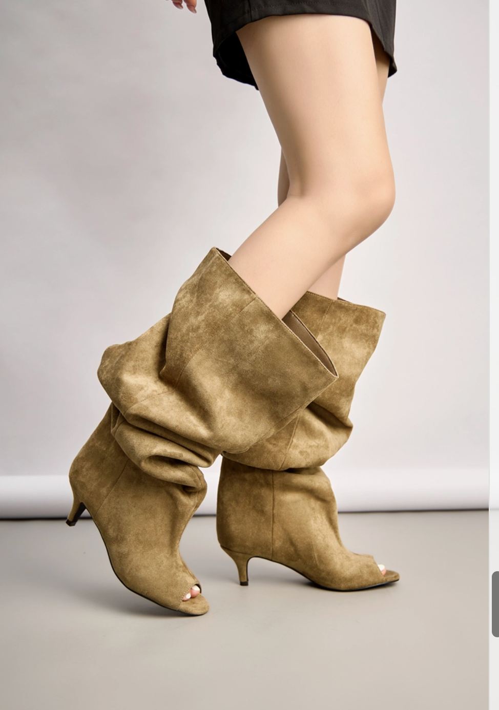 Bottes longues bout ouvert slouchy daim BELLE WOMEN