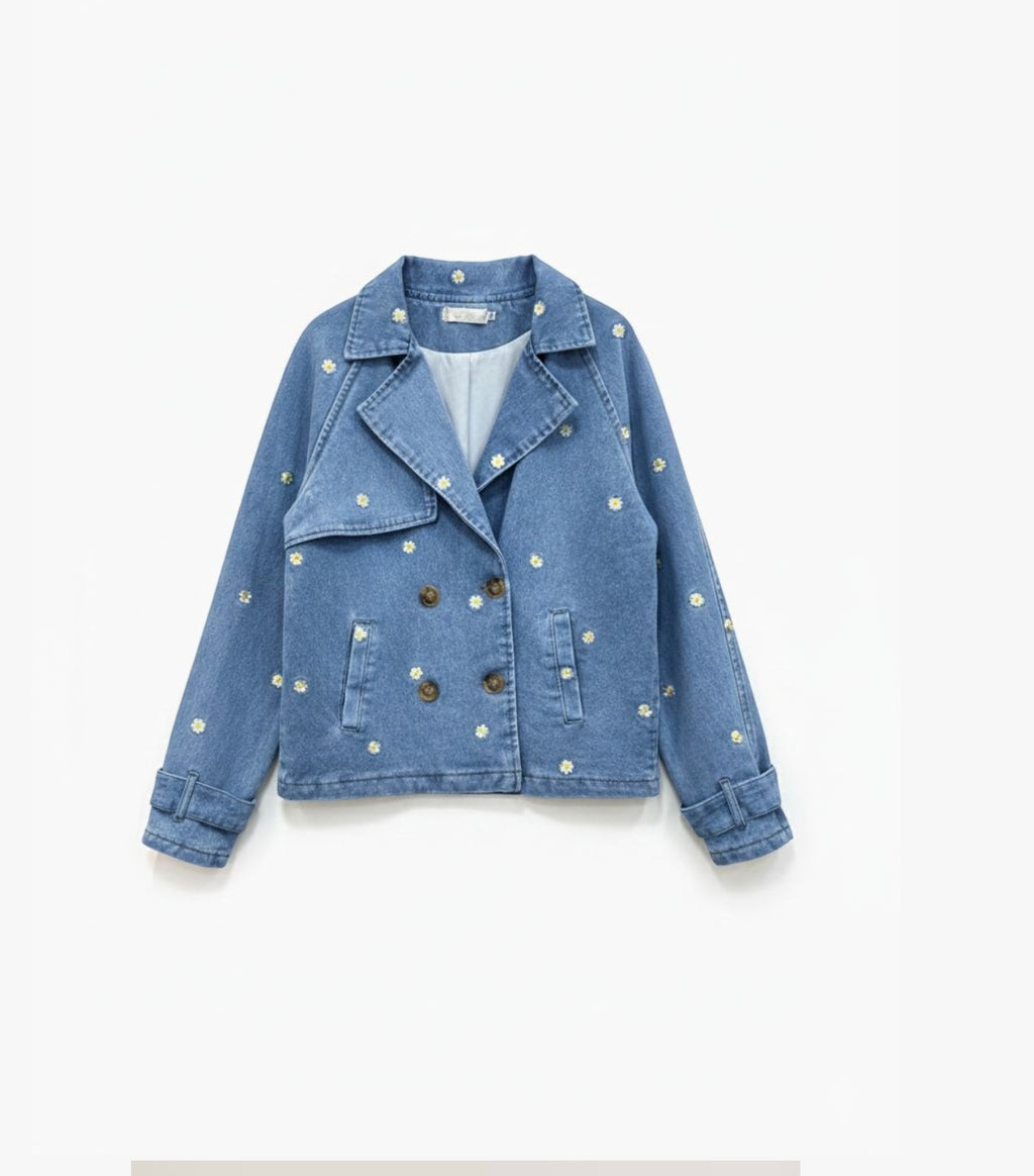 Veste en denim - Broderies fleurs