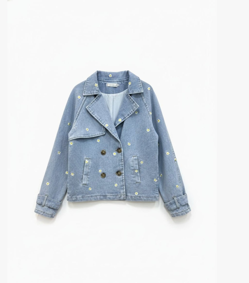Veste en denim - Broderies fleurs