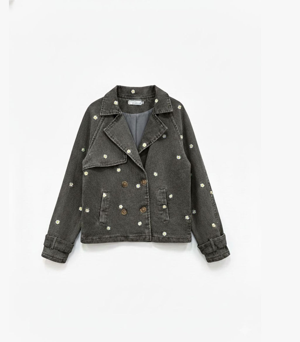 Veste en denim - Broderies fleurs