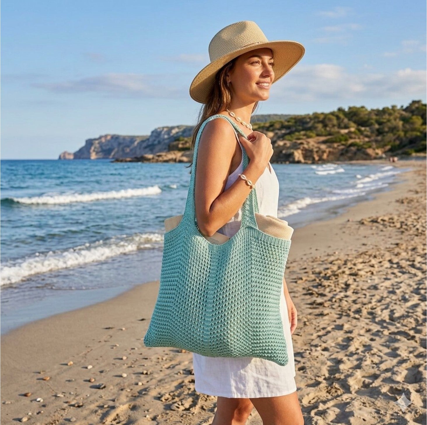 Sac de plage en crochet à motifs ajourés - Coton