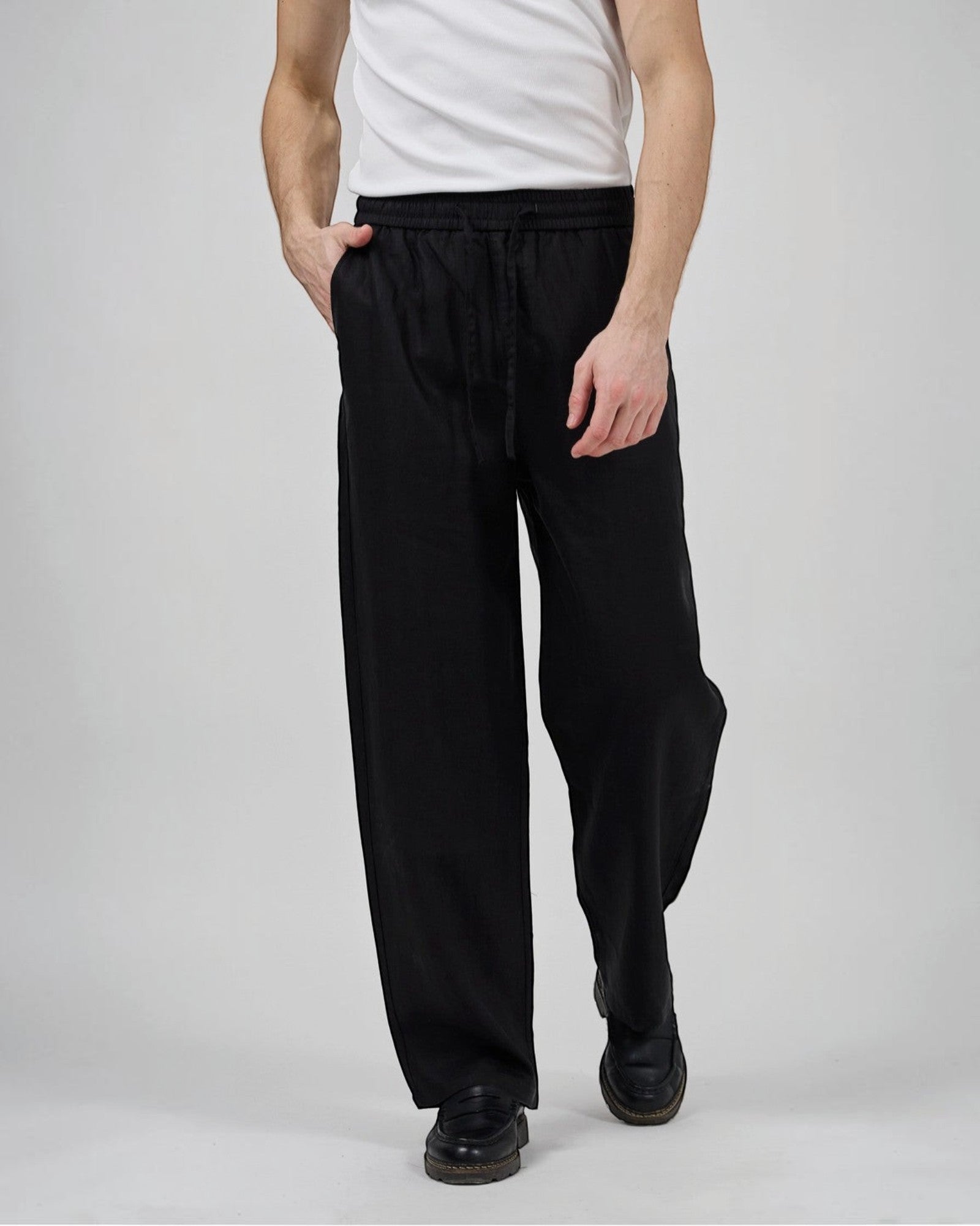 Pantalon homme en lin à taille élastique avec cordon de serrage