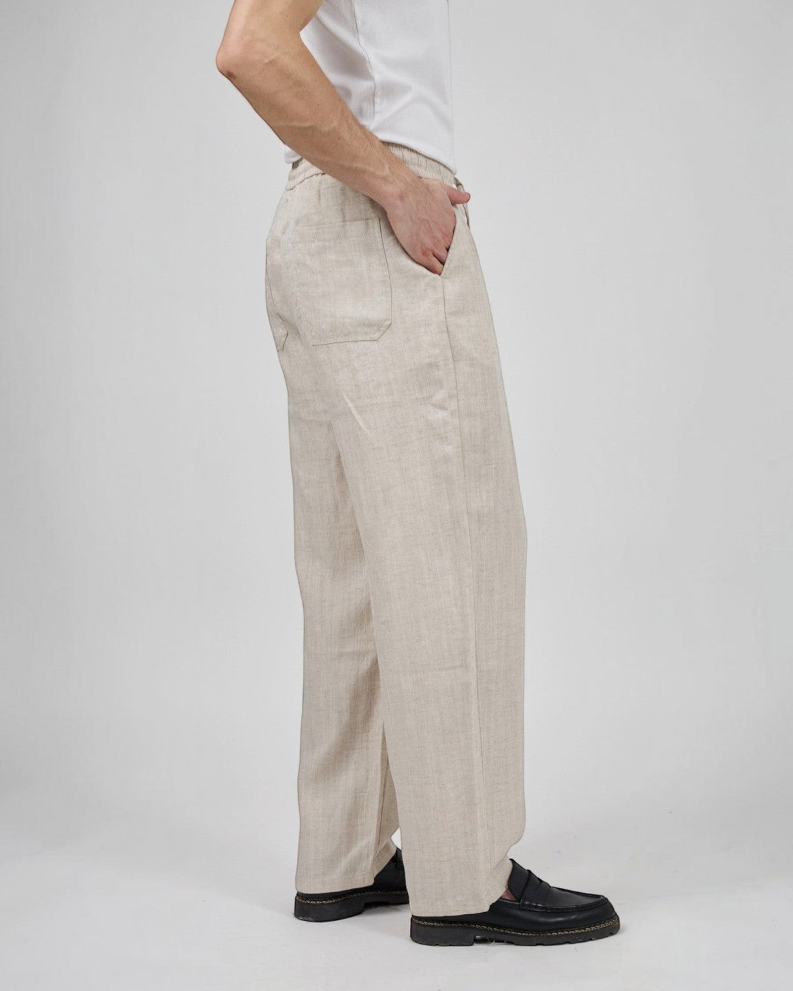 Pantalon homme en lin à taille élastique avec cordon de serrage