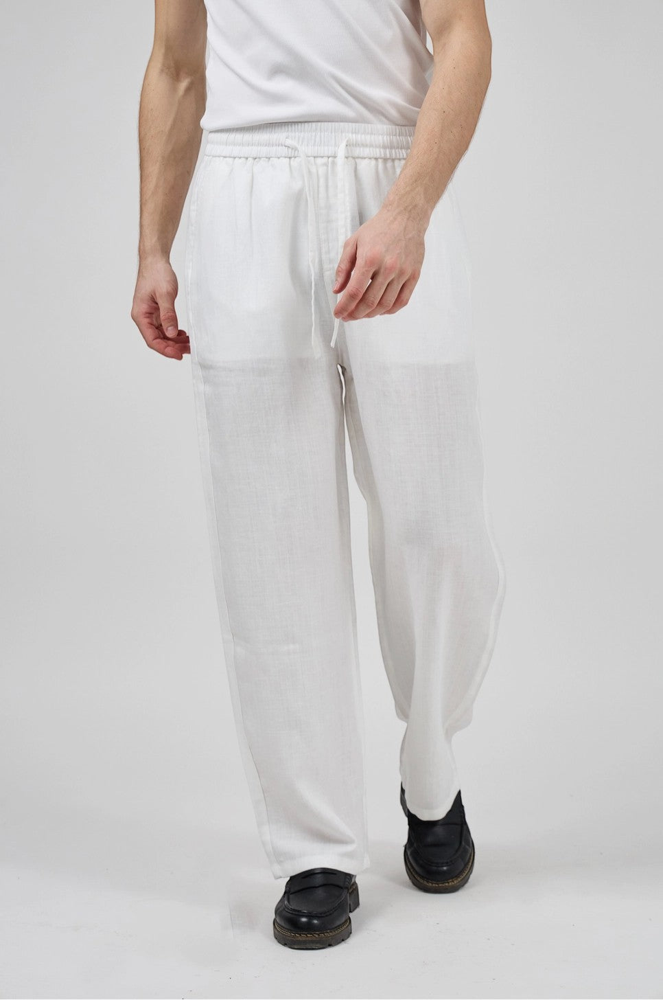 Pantalon homme en lin à taille élastique avec cordon de serrage