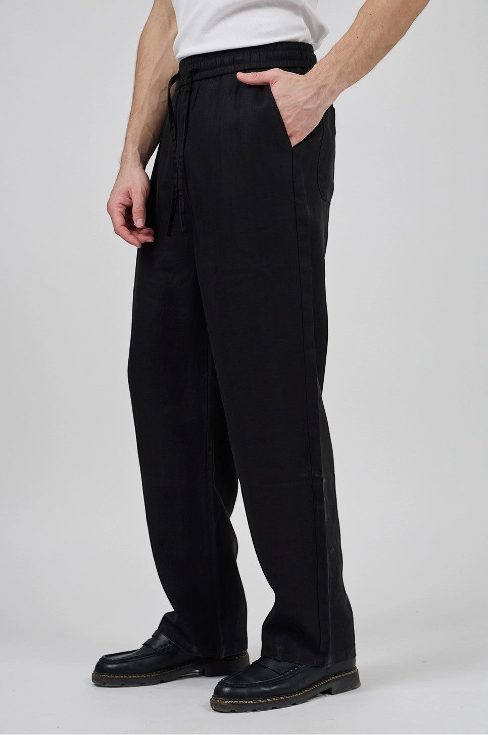 Pantalon homme en lin à taille élastique avec cordon de serrage