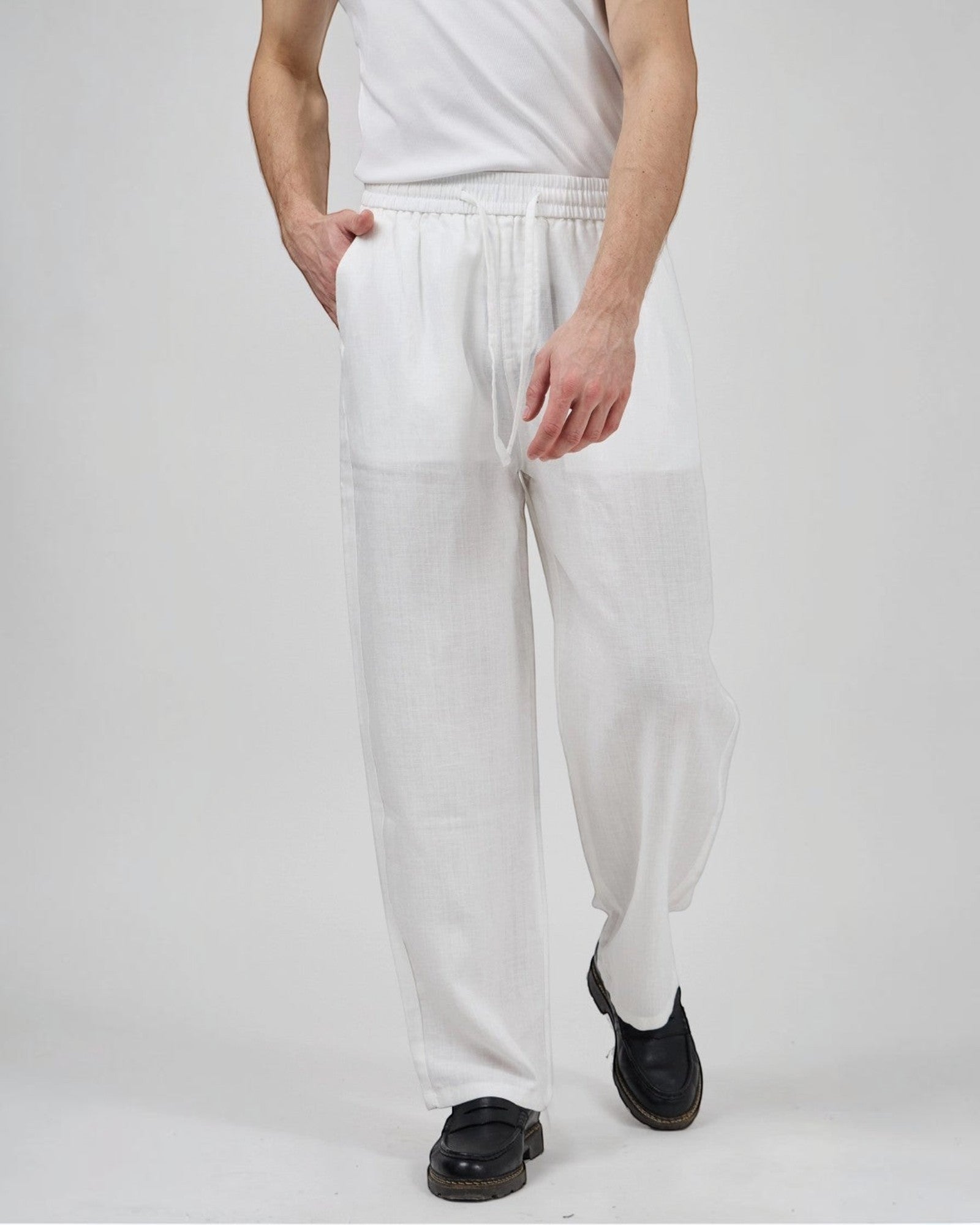 Pantalon homme en lin à taille élastique avec cordon de serrage - Pantalon - Top Monday