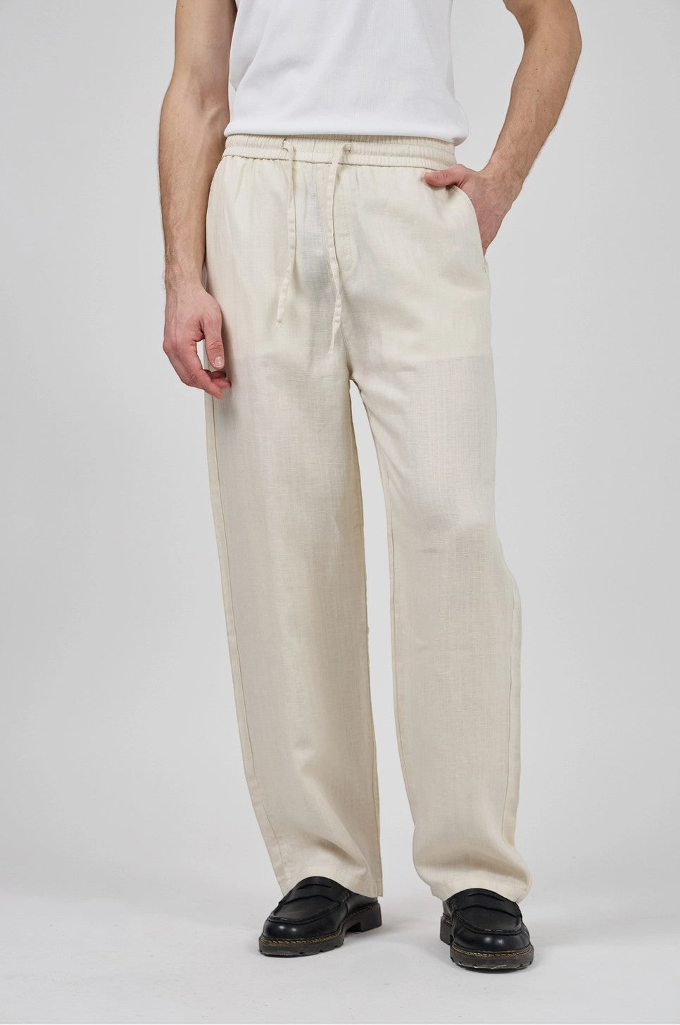 Pantalon homme en lin à taille élastique avec cordon de serrage