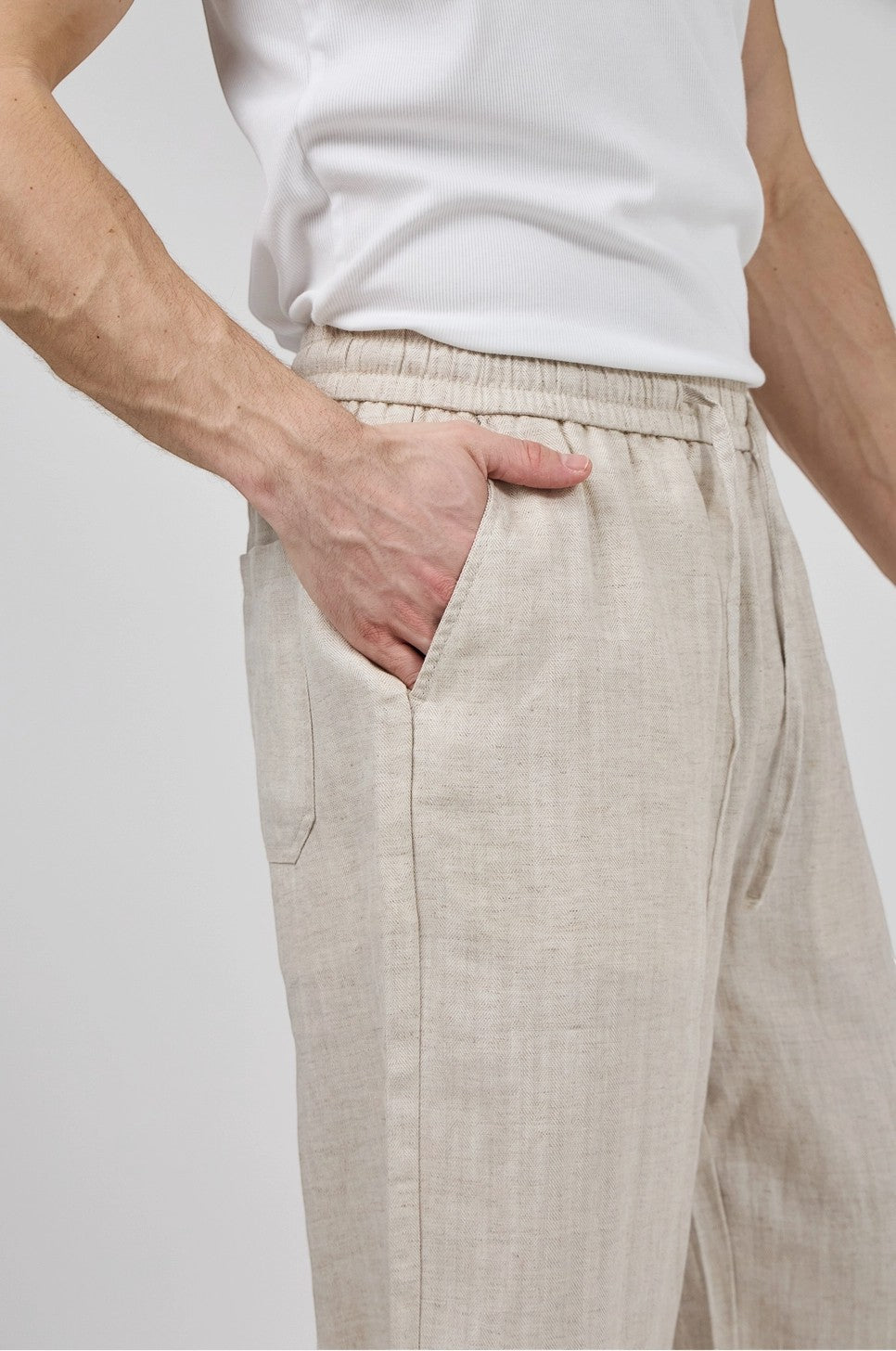 Pantalon homme en lin à taille élastique avec cordon de serrage