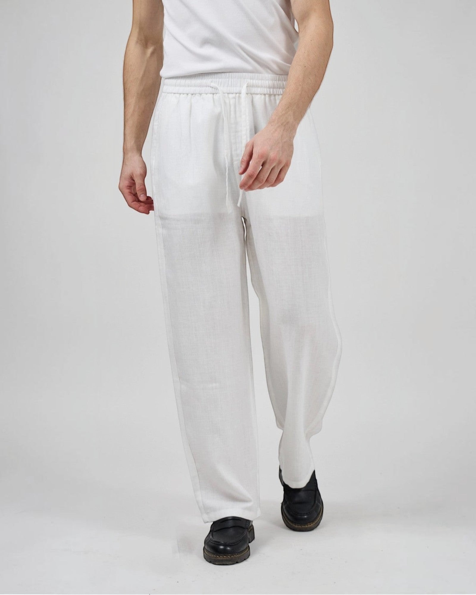 Pantalon homme en lin à taille élastique avec cordon de serrage