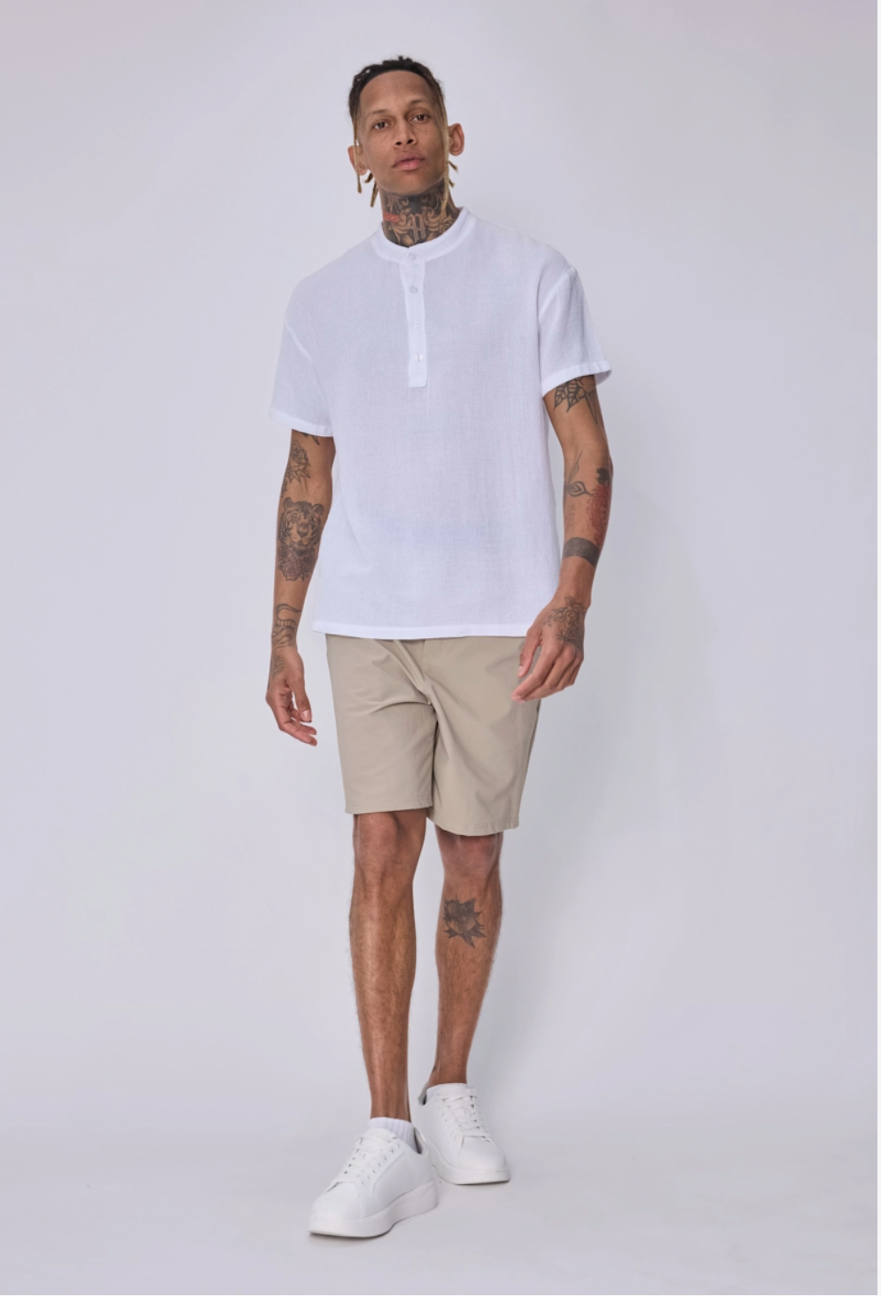 T-shirt coton col à boutons blanc Frilivin