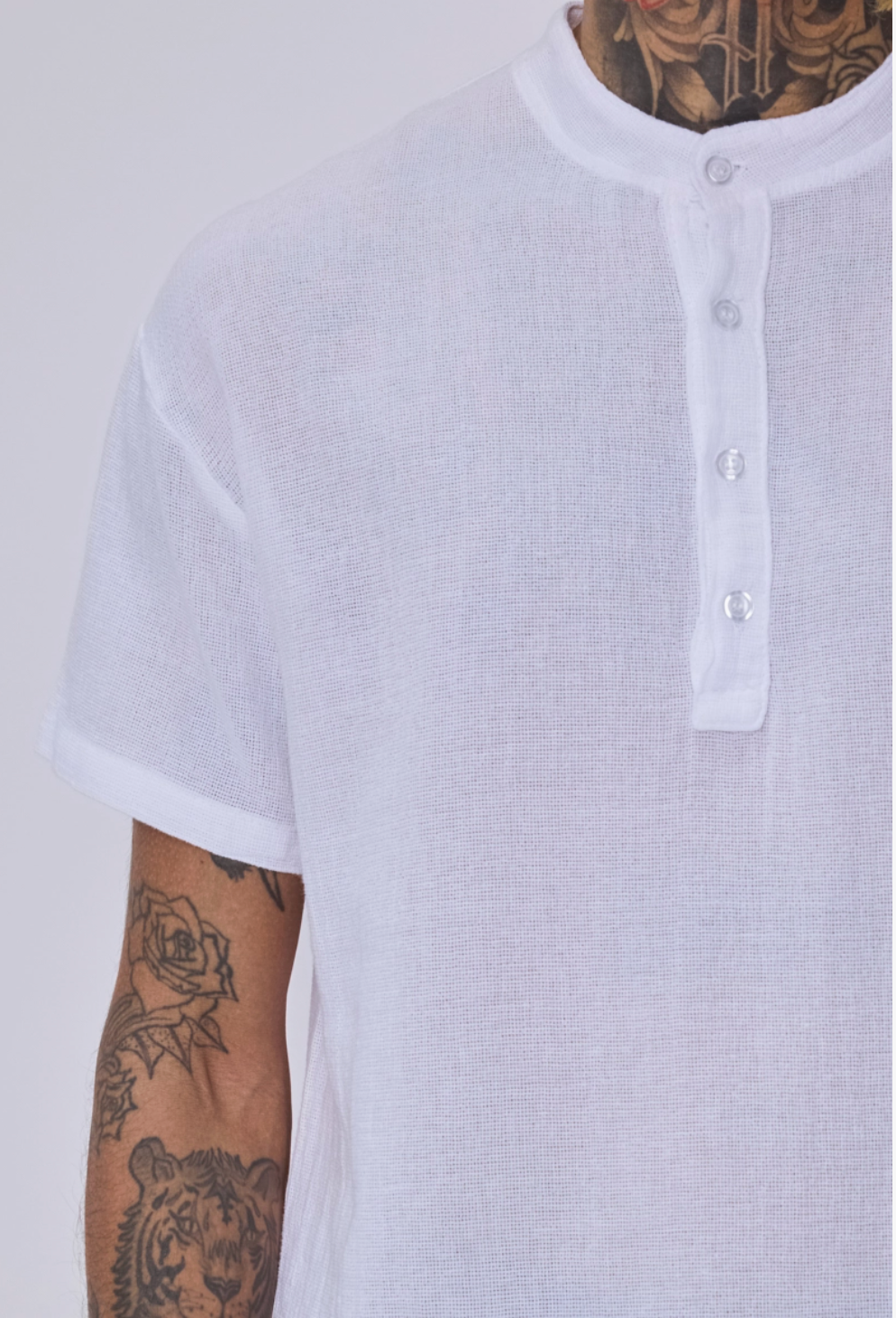 T-shirt coton col à boutons blanc Frilivin