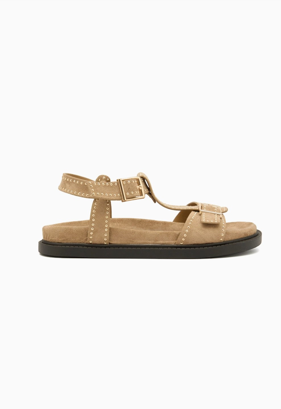 Sandales en daim avec semelle noire et bride cloutée