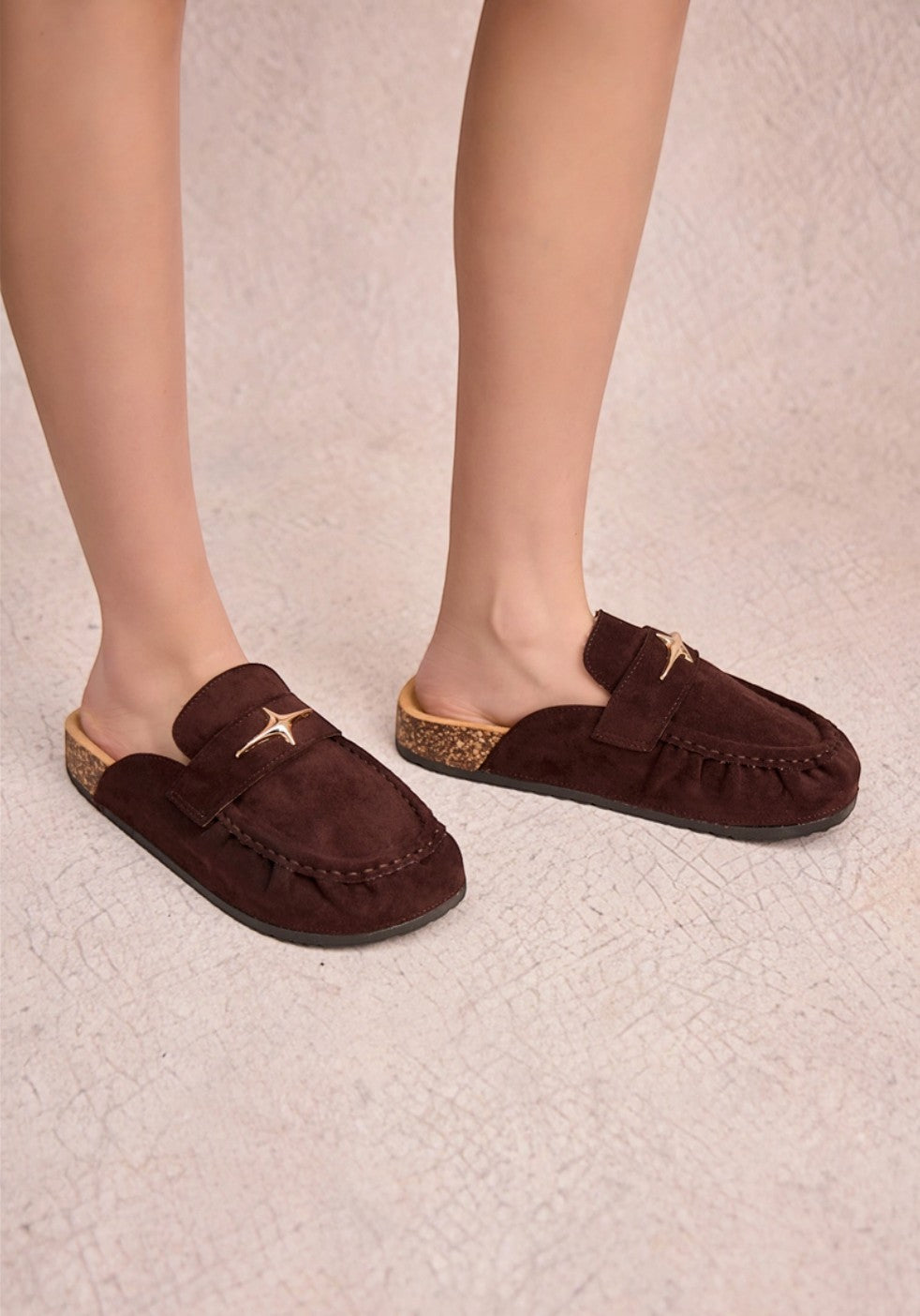 Mules en daim bijoux étoile semelle liège INIA
