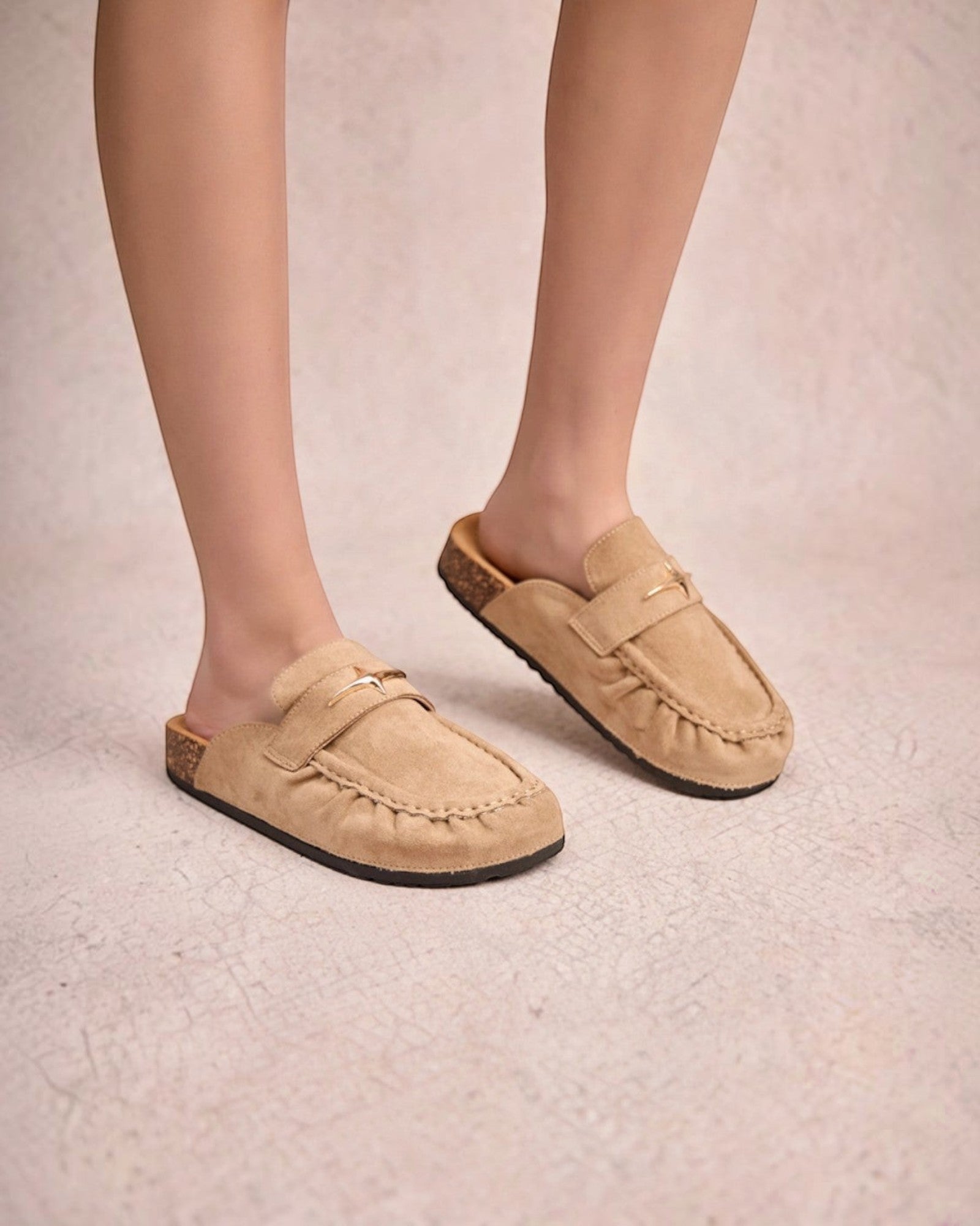 Mules en daim bijoux étoile semelle liège INIA