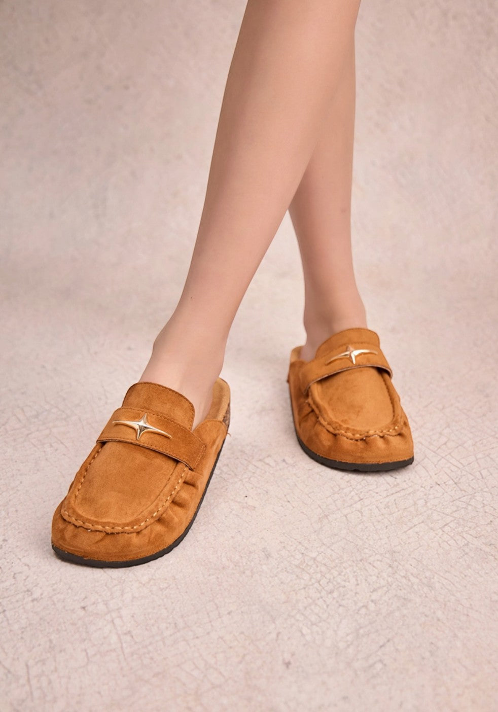 Mules en daim bijoux étoile semelle liège INIA
