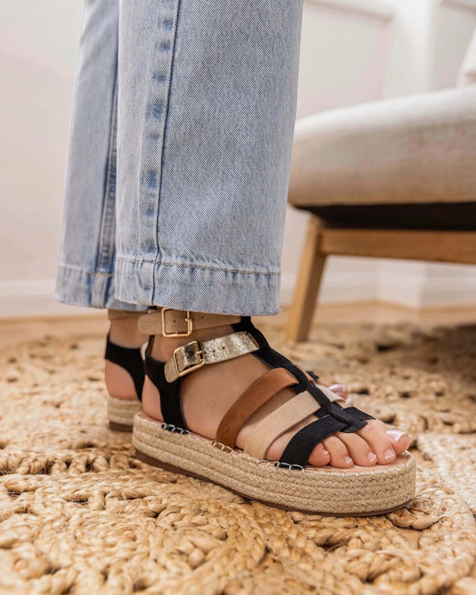 Sandales gladiator brides multicolores semelle corde IDEALSHOES